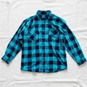 Saugatuck Dry Goods Green Teal Plaid Flannel Shirt Mens Medium